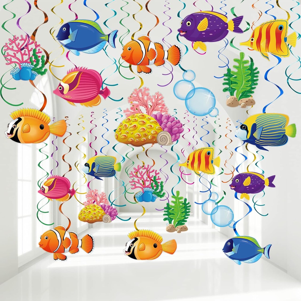 30 Pcs Tropical Fish Hanging Swirls Under The Sea Party Decorations Ceiling Decor Ocean Themed Mermaid Creatures Beach Party Supplies Under The Sea Decor